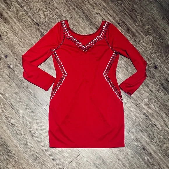 Esley Red Studded Dress sz Large - Picture 6 of 6